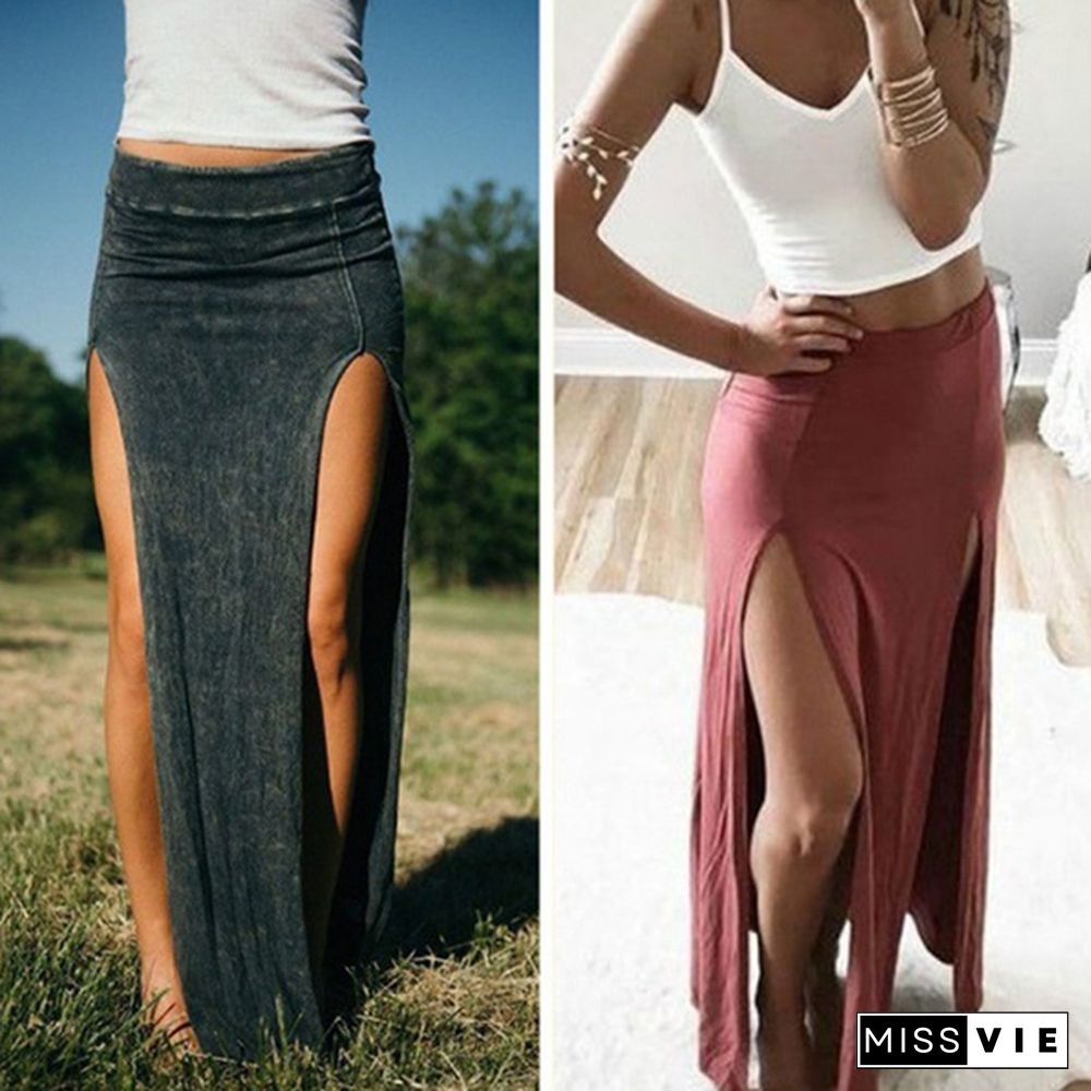 Summer New Women Long Skirts Solid Split Pencil Skirts