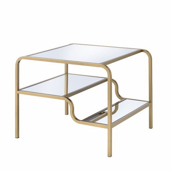 Acme 81092 Astrid End Table  Gold   Mirror