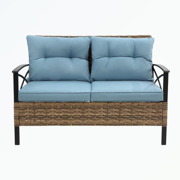 4 piece sectional rattan wicker corner sofa set with cushion - Overstock - 37505285