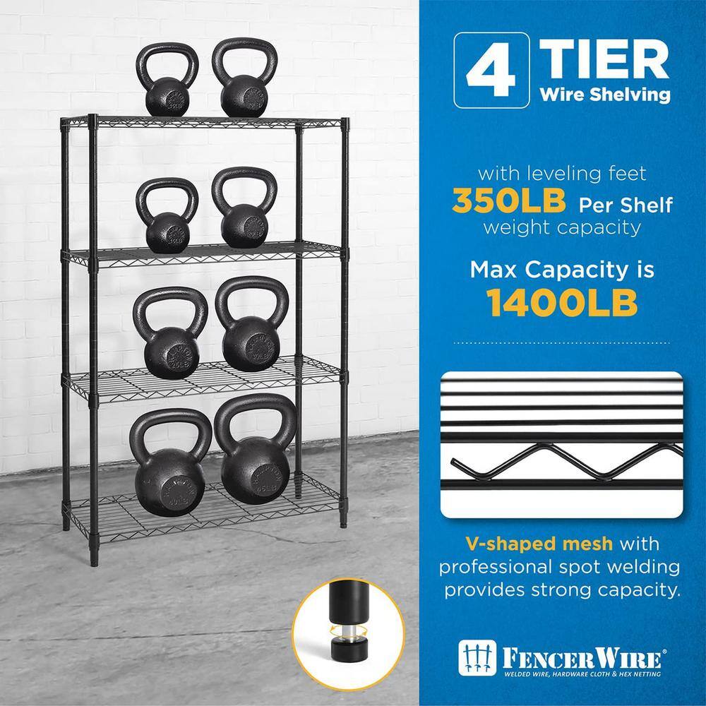 Fencer Wire Black 4-Tier Adjustable Height Wire Shelving Unit Garage Shelving Storage Organizer (36 in. W x 54 in. H x 14 in. D) RWW-CH36144BK