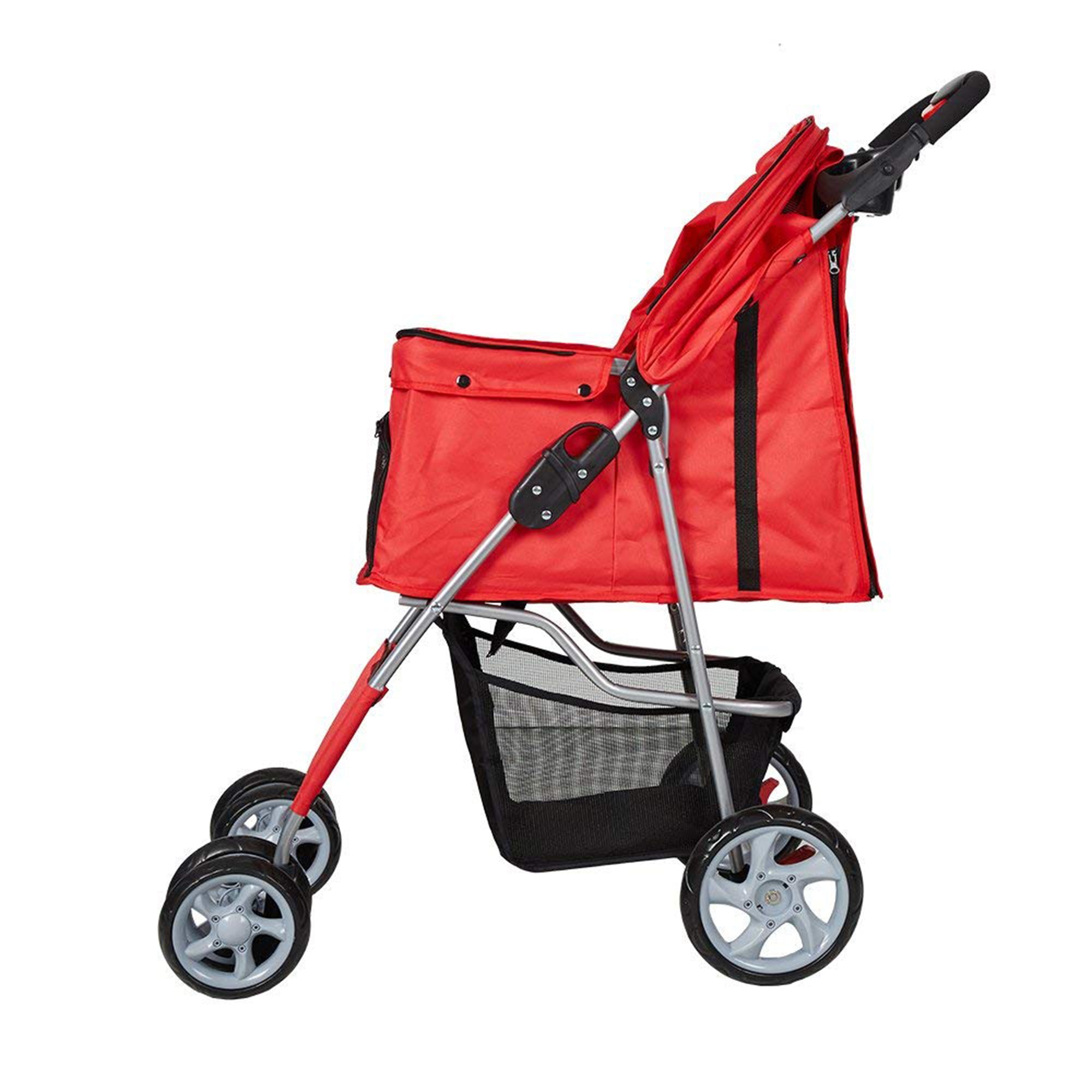 Karmas Product Pet Stroller Folding Pet Cat Carrier Travel Cart With Four Wheels， Red