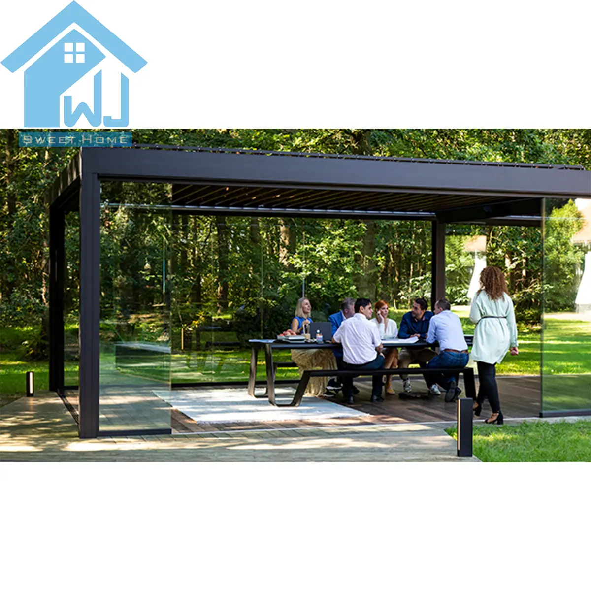 customized aluminum pergola system with side blinds 100% waterproof roof heavy duty material for patio and terrace