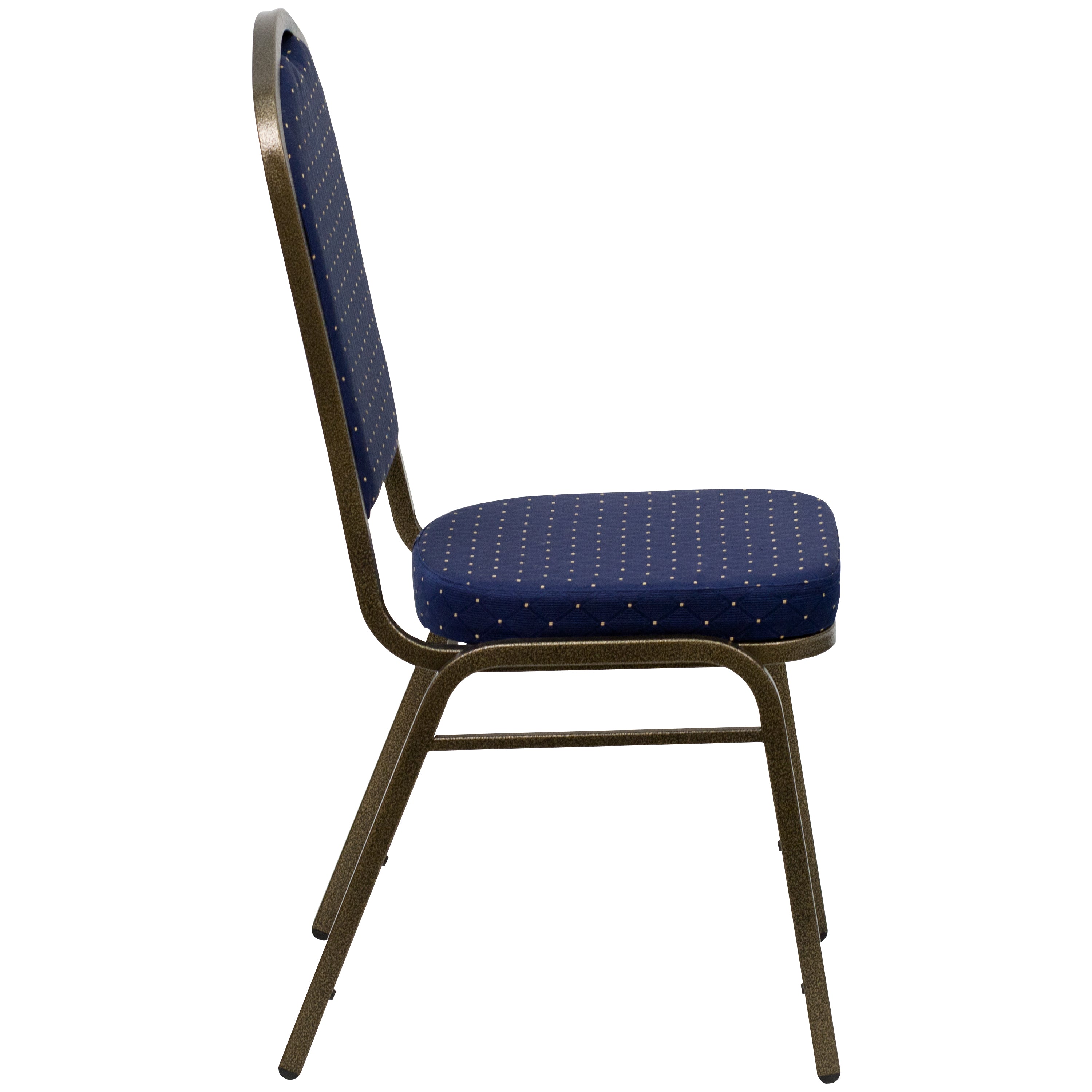 BizChair Crown Back Stacking Banquet Chair in Navy Blue Dot Patterned Fabric - Gold Vein Frame