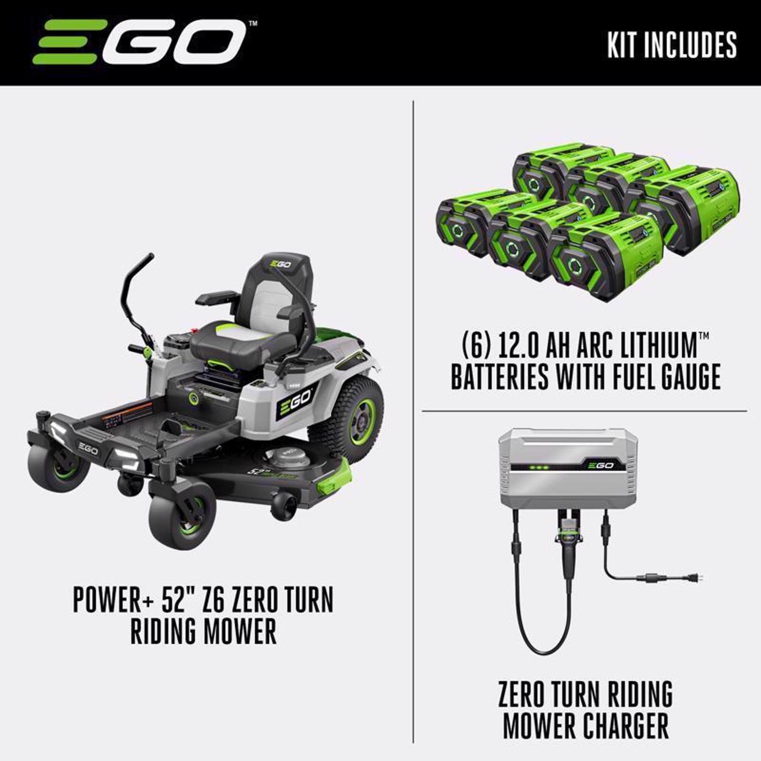 EGO Power+ Z6 ZT5207L 52 in. 56 V Battery Zero Turn Riding Mower Kit (Battery \u0026 Charger) W/ SIX 12.0 AH BATTERIES