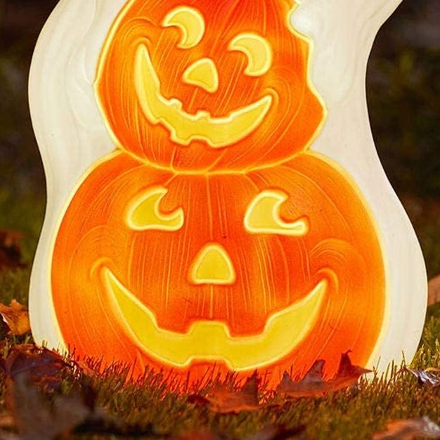 Union Products 56480 60 watt Light Up Ghost amp Pumpkin Halloween Outdoor Garden Statue Decoration Made From Blow molded Plastic White orange 2 Pack