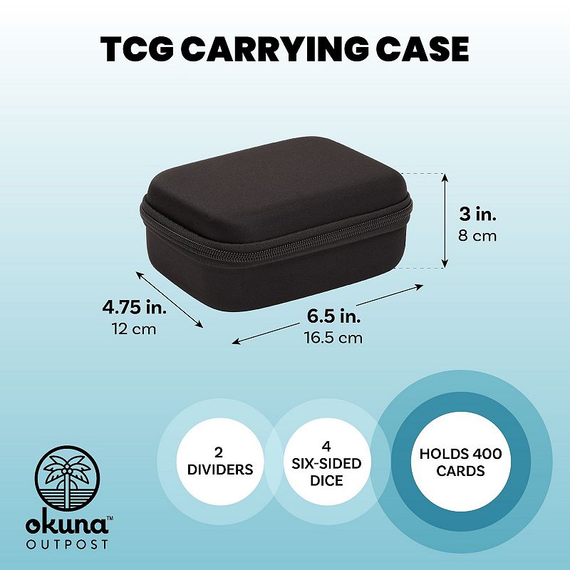 Okuna Outpost TCG Trading Card Carrying Case， 2 Dividers， 4 Slots， 2 Game Mats， 4 Dice (Black)