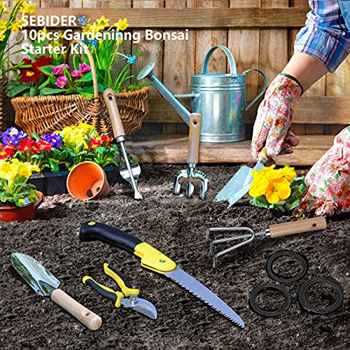 SEBIDER Garden Tools Kit, Gardening Tools Gifts for Women Men Gardener, Garden Tool Set with Saw Pruner Weeder Trowel Transplanter Rake (Heavy Duty Stainless Steel)