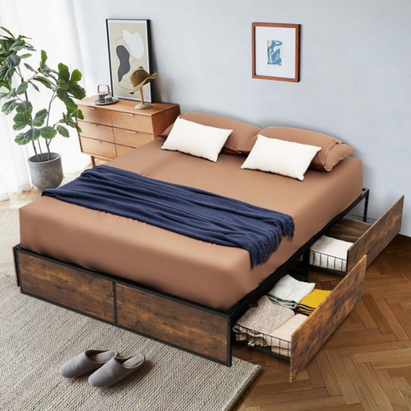 Metal Bed Frame with 4 Drawers-Queen Size💝(LAST DAY CLEARANCE SALE 70% OFF)