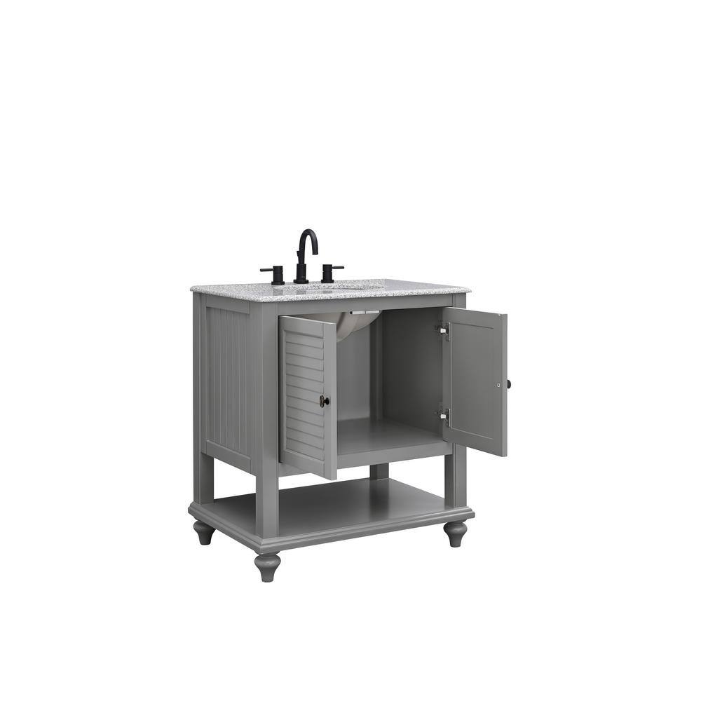 Home Decorators Collection Hamilton 31 in. W x 22 in. D x 35 in. H Open Shutter Bathroom Vanity in Grey with Grey Granite Top 19084-VS31-GR