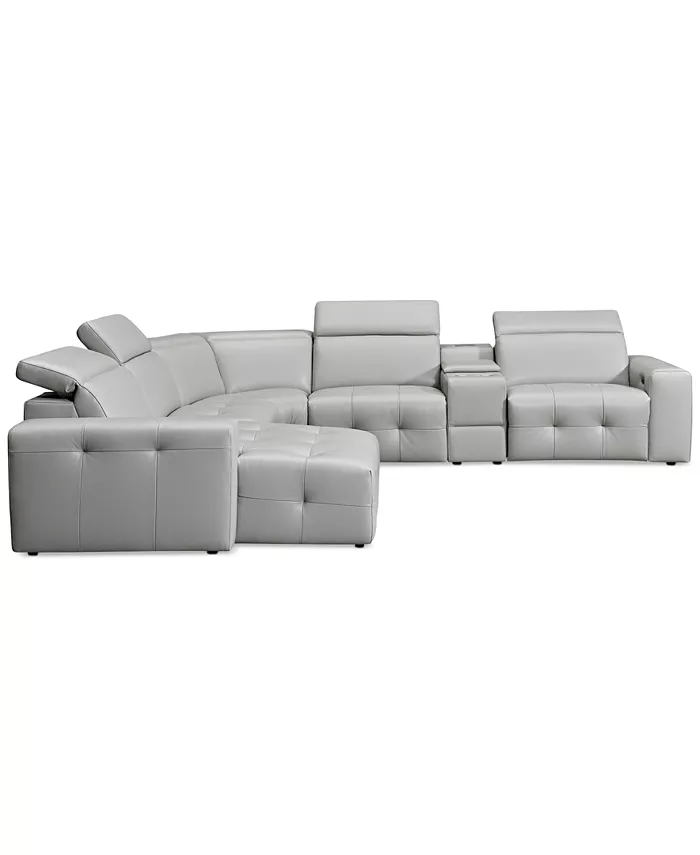 Furniture CLOSEOUT! Haigan 6-Pc. Leather Chaise Sectional Sofa with 2 Power Recliners