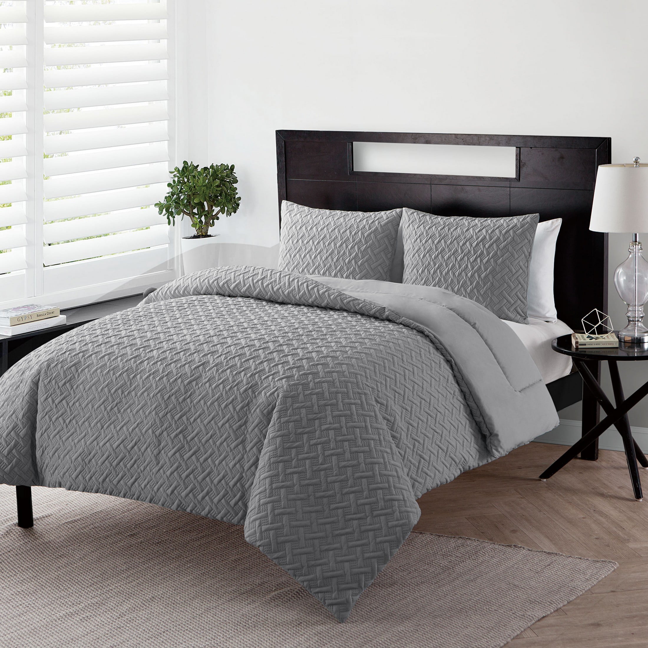 VCNY Home Nina II 3-Piece Grey Geometric Polyester Comforter Set， Full/Queen