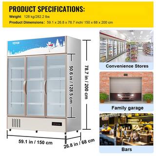 VEVOR Commercial Refrigerator Capacity 35 cu.ft. Triple Swing Glass Door Display Fridge Upright Beverage Cooler with LED Light SMB35CUFT110V9T8GV1