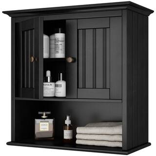 Dracelo 18.9 in. W x 9.25 in. D x 23.43 in. H Black Bathroom Wall Cabinet with Doors and Adjustable Shelf B09NNNKRBT