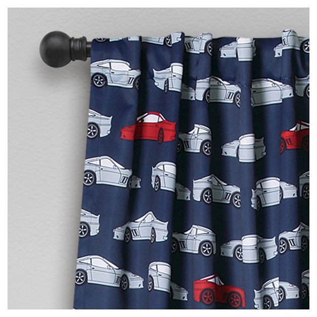 Kids x27 Race Cars Room Darkening Window Curtain Set Navy red Lush D cor