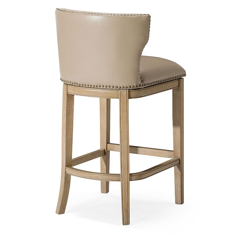 Maven Lane Hugo Bar Stool In Weathered Oak Finish With Avanti Bone Vegan Leather