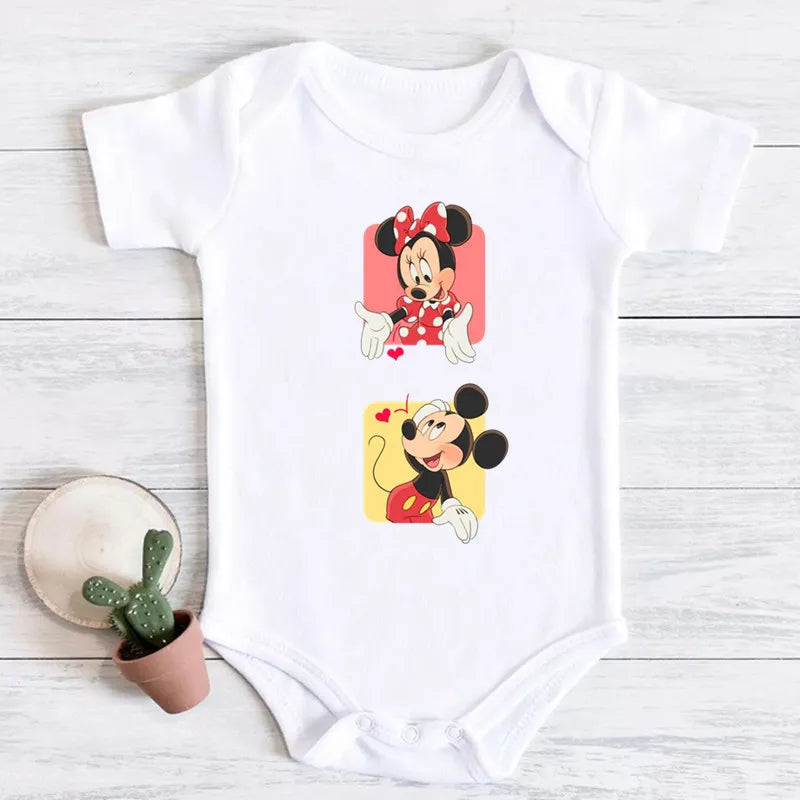 2024 New Summer Baby Clothing cotton micky mouse print bodysuit white short sleeve newborn romper 0-24M Toddler Jumpsuit