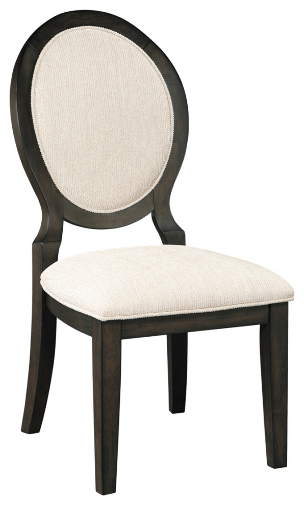 20 Inch Dining Chair Set Of 2 Oval Padded Back Polylinen Cream Fabric   Transitional   Dining Chairs   by Dot  ampBo  Houzz