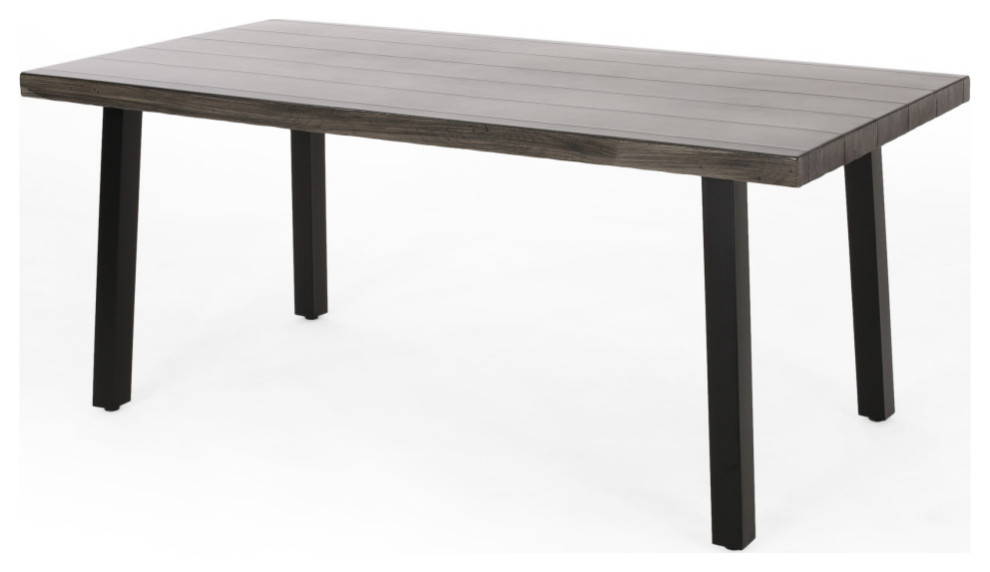 Yisroel Outdoor Aluminum Dining Table  Gray  Matte Black   Industrial   Outdoor Dining Tables   by GDFStudio  Houzz