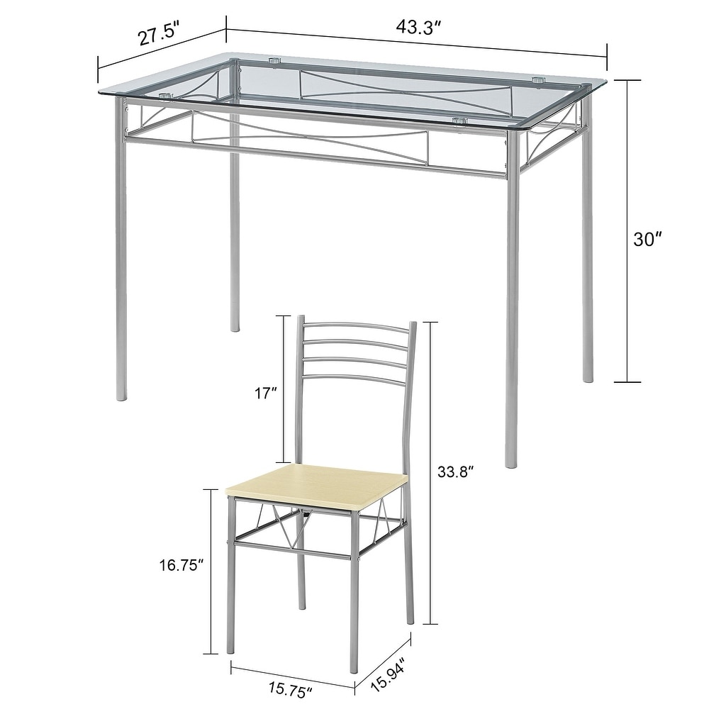 5 pieces Modern Dining Sets Tempered Glass Table Top and 4 PU Chairs