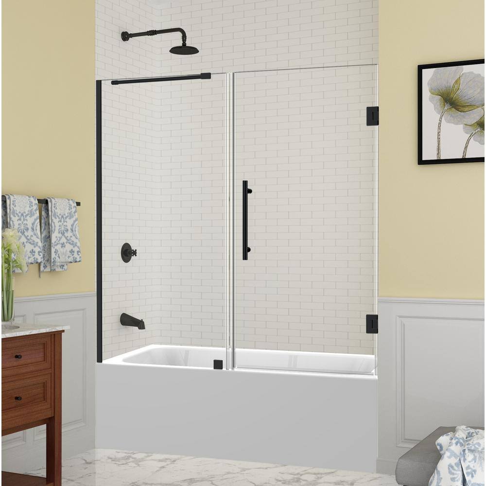 Aston Belmore 59.25 in. to 60.25 in. x 60 in. Frameless Hinged Tub Door in Matte Black TDR965EZ-MB-60-10