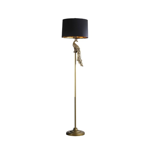 Modern Elegance Golden Peacock On A Pedestal Polyresin Floor Lamp Ore International