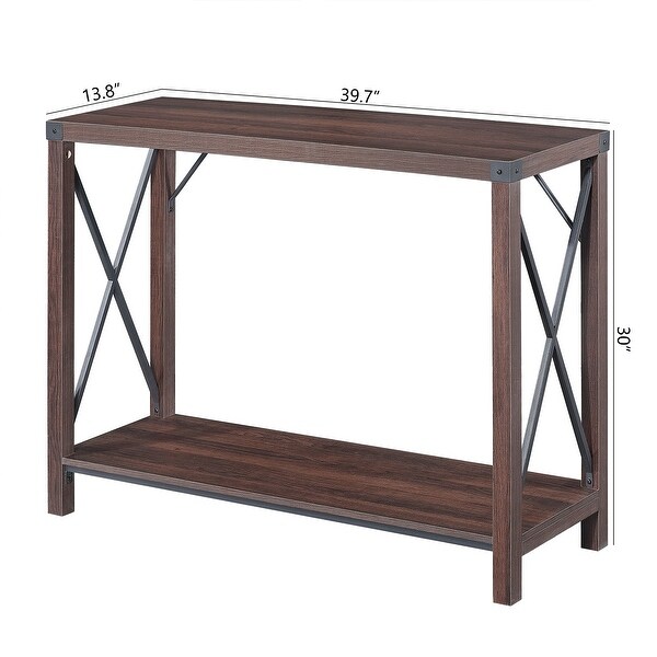 Ledel Rustic Wood Console Table With Storage Shelf