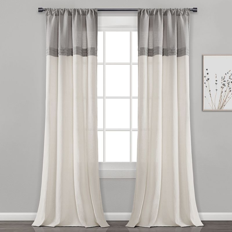 Lush Decor Farmhouse Faux Linen Colorblock Pleated Window Curtain Panel