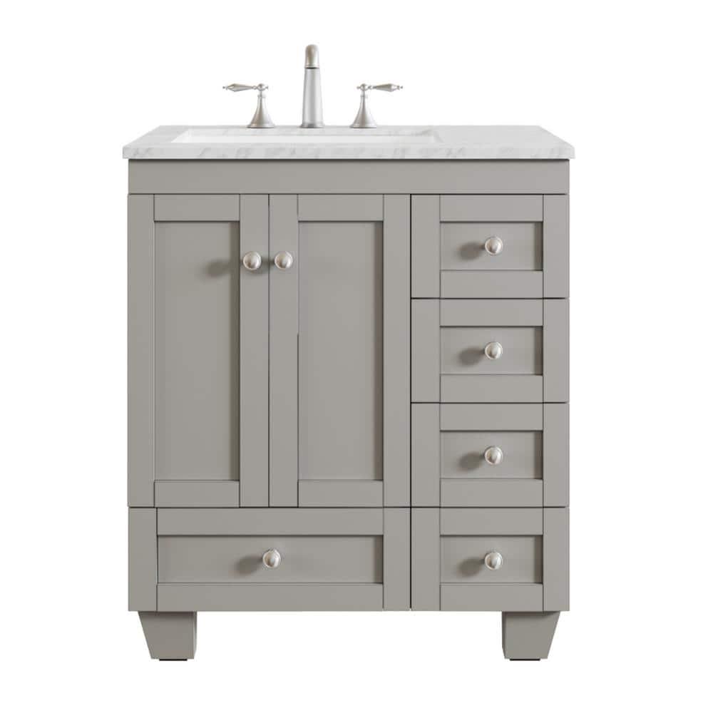 Eviva Acclaim 30 in W x 22 in D x 34 in H Bath Vanity in Gray with White Carrara Marble Vanity Top with White Sink