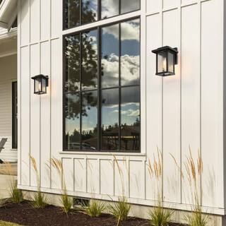 LNC 1-Light Black Modern Farmhouse Outdoor Wall Lantern Sconce with Water Glass Shade FUNQIBHD1321SF6