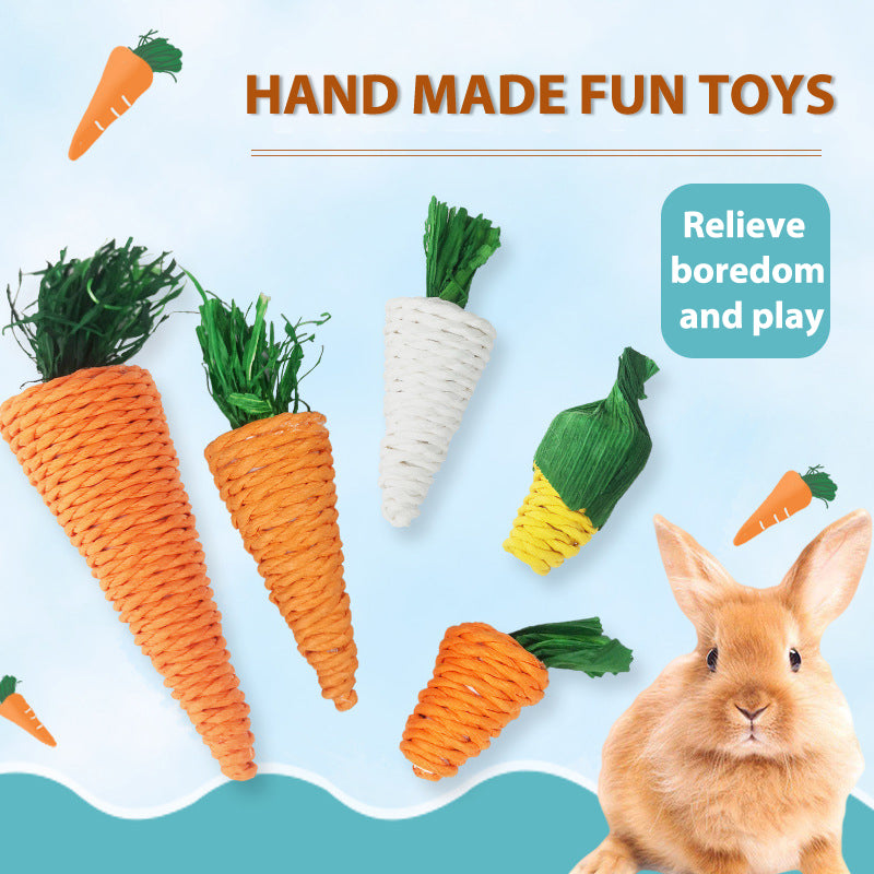 Buytra Hamster Rabbit Chew Toy Bite Grind Teeth Corn Carrot Woven Balls Tooth Cleaning