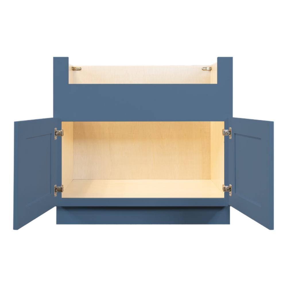 LIFEART CABINETRY Lancaster Blue Plywood Shaker Stock Assembled Farm Sink Base Kitchen Cabinet 36 in. W x 24 in. D x 34.5 in. H ALB-FSB36