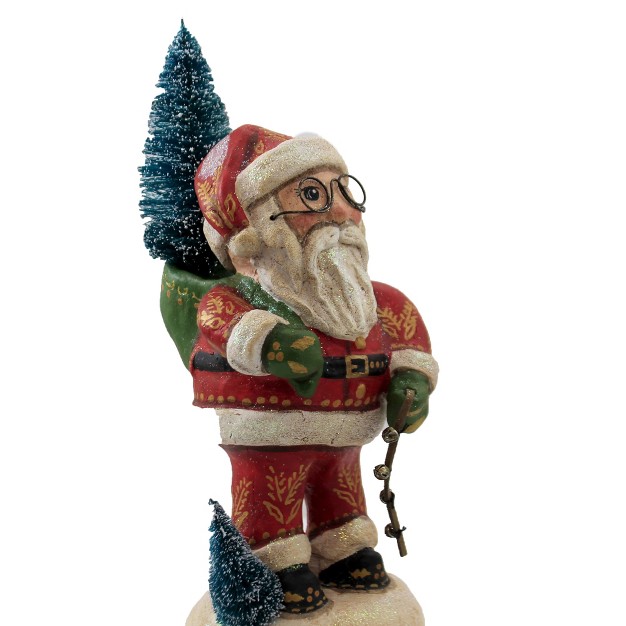 Charles Mcclenning Santa With Bells One Figurine 9 75 Inches Christmas Tree Snow 24150 Polyresin Red