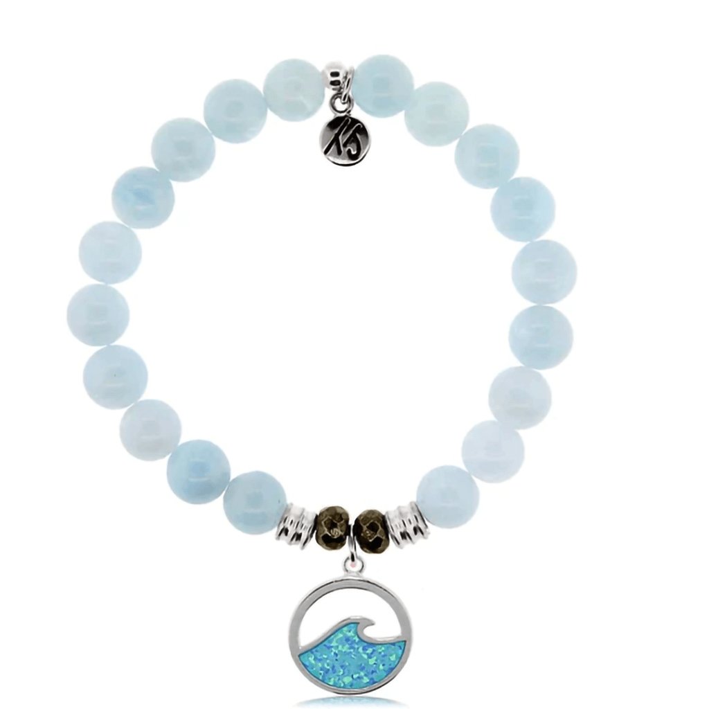 T. Jazelle  Blue Aquamarine Stone Bracelet with Deep as the Ocean Sterling Silver Charm