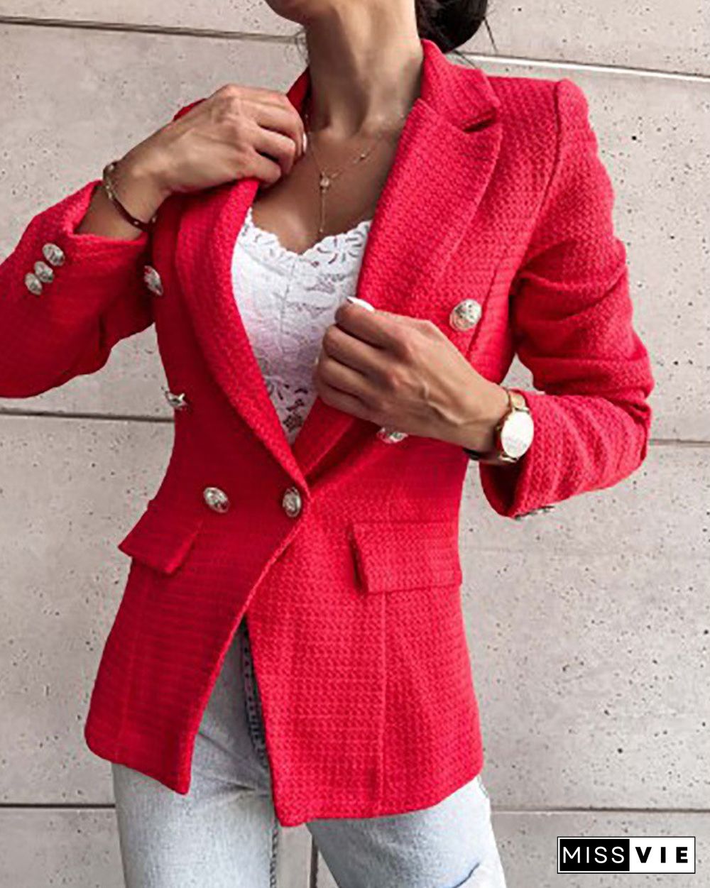 Buttoned Long Sleeve Blazer Coat