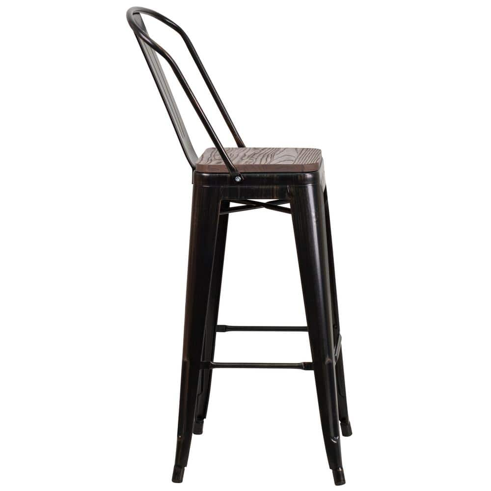 Carnegy Avenue 30.25 in. Black-Antique Gold Bar Stool (4-Pack) CGA-CH-250683-BL-HD