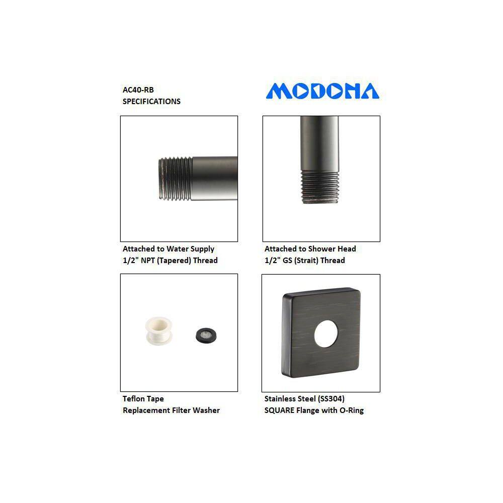 MODONA Gooseneck Square Rain Shower Arm with Flange Rubbed Bronze AC40-RB