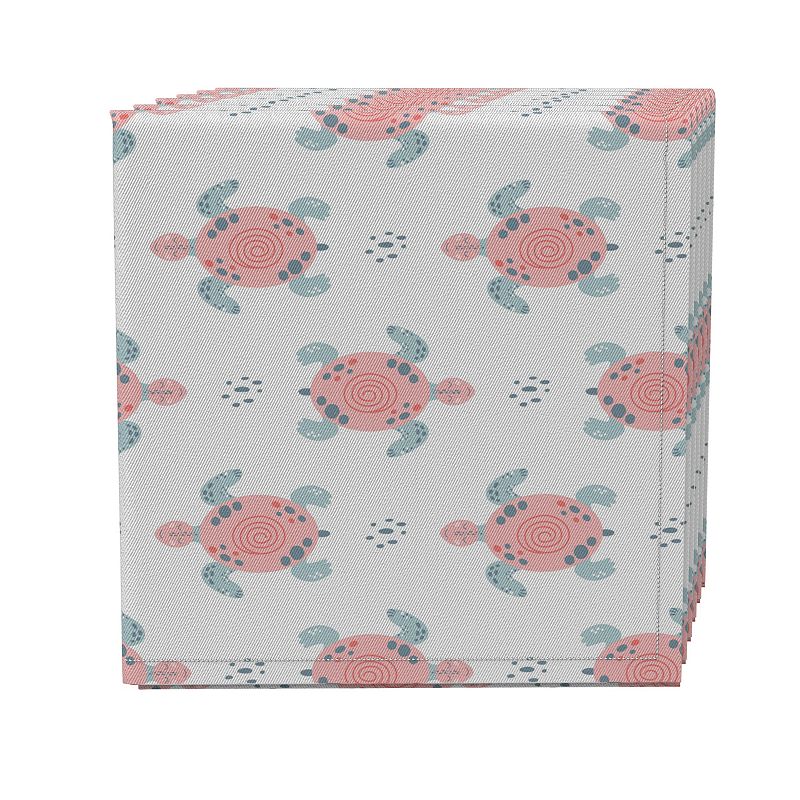 Napkin Set of 4， 100% Cotton， 20x20， Pink Sea Turtles Design