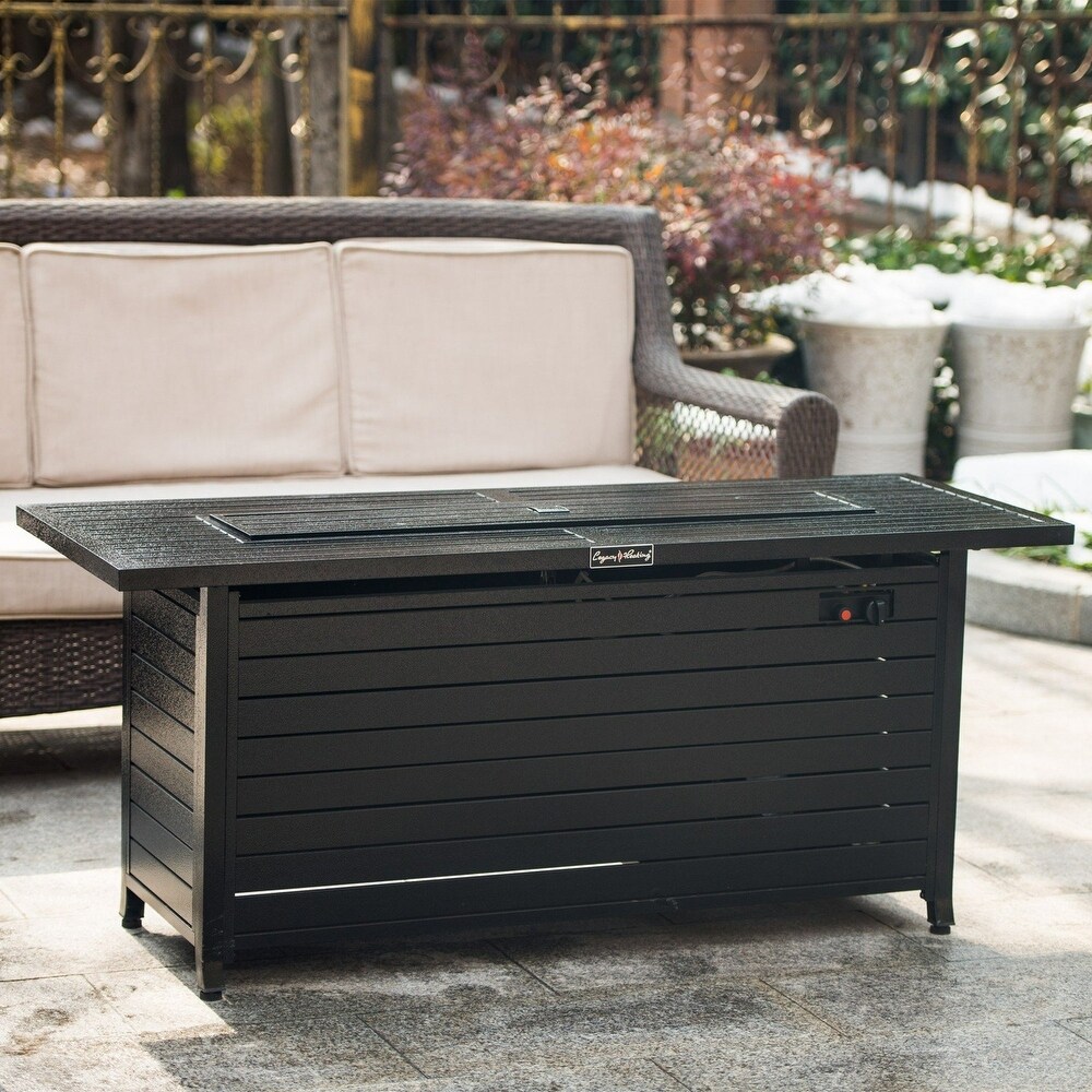 Rectangular Steel Outdoor Fire Pit Table with Control Panels