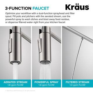 KRAUS Oletto 2-in-1 Commercial Style Pull-Down Single Handle Water Filter Kitchen Faucet in Matte Black KFF-2631MB