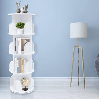 YIYIBYUS 15.7 in. White Rotating Bookshelf 360 Display Floor Standing Nordic 4-Shelf Bookcase HG-WMT-3219