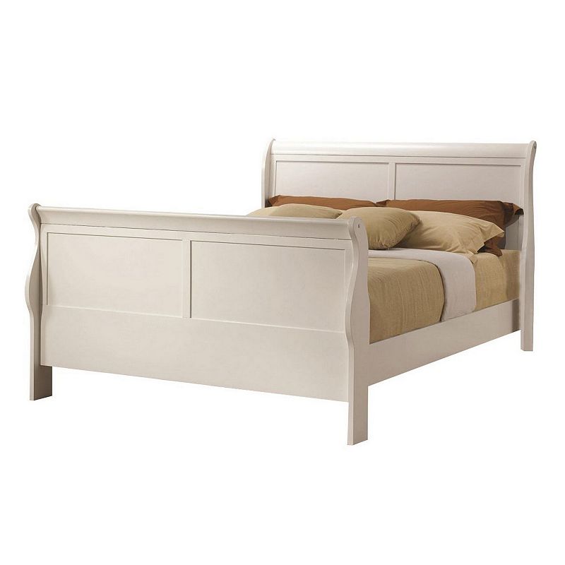 Wood Twin Size Bed， Classic Design， Sleigh Headboard and Footboard， White