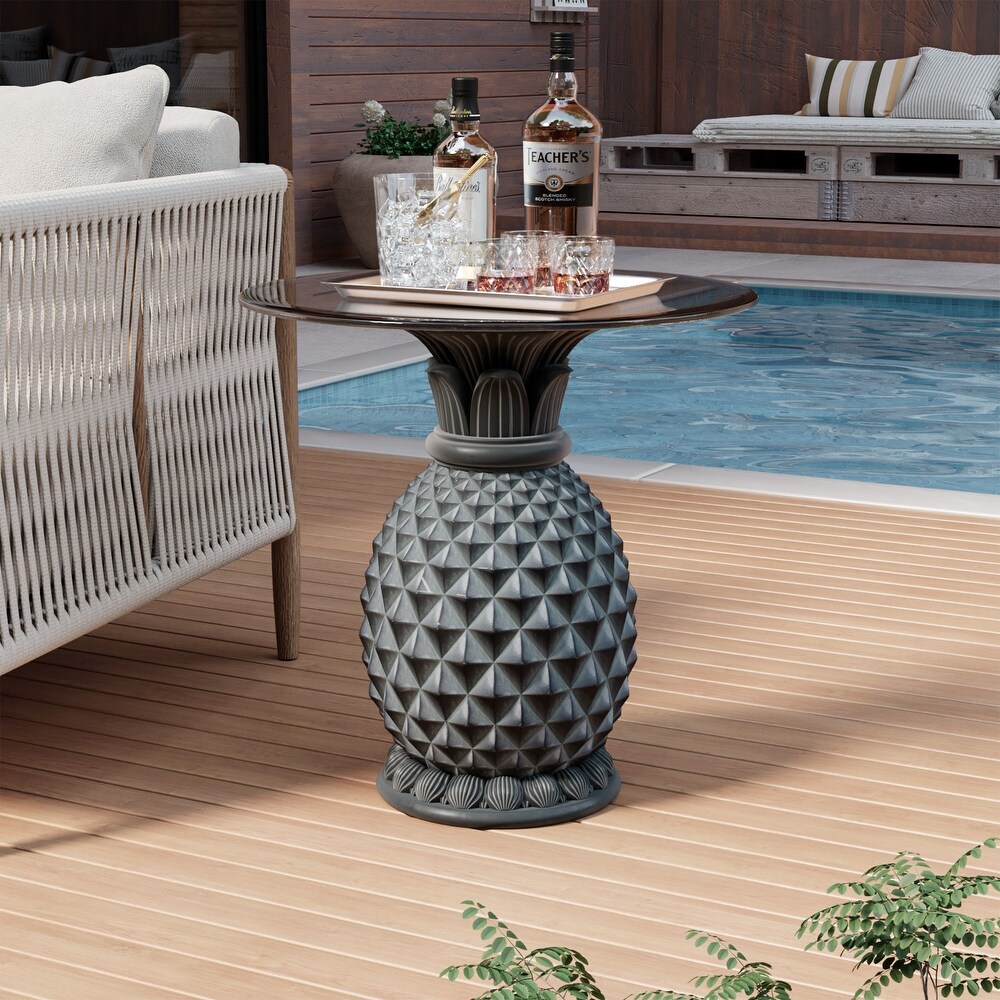 COSIEST Outdoor Patio Concrete Side Table w Pineapple Stand