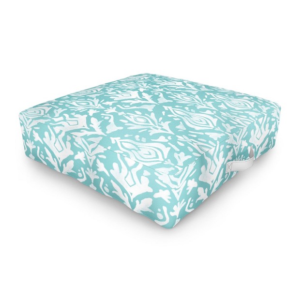 Emanuela Carratoni Teal Ikat Outdoor Floor Cushion Deny Designs