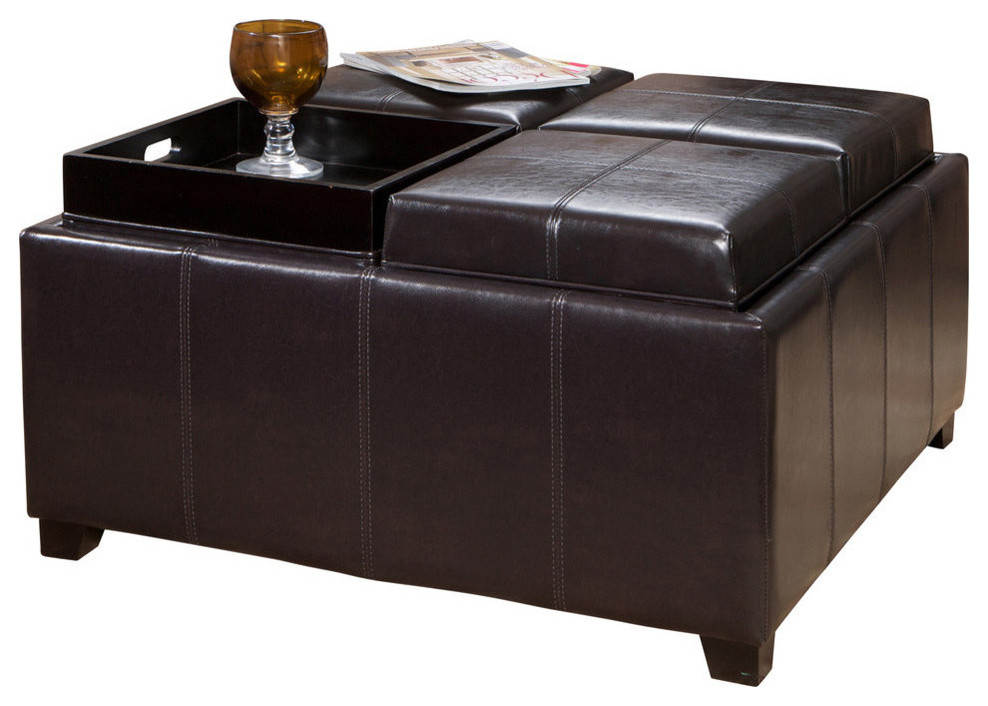 GDF Studio Harley Leather 4 Tray Top Storage Ottoman   Transitional   Footstools And Ottomans   by GDFStudio  Houzz