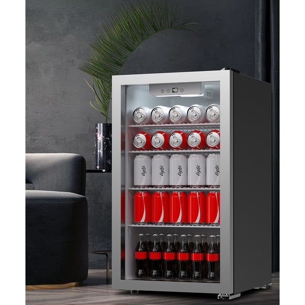 3.2 cu. ft. 26 Bottle Wine Cooler， 120Cans Beverage Refrigerator and Cooler With Glass Reversible Door