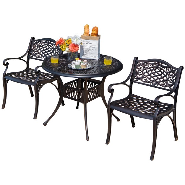 Tangkula 3pcs Cast Aluminum Patio Bistro Set Outdoor Dining Table amp Chair Furniture Set