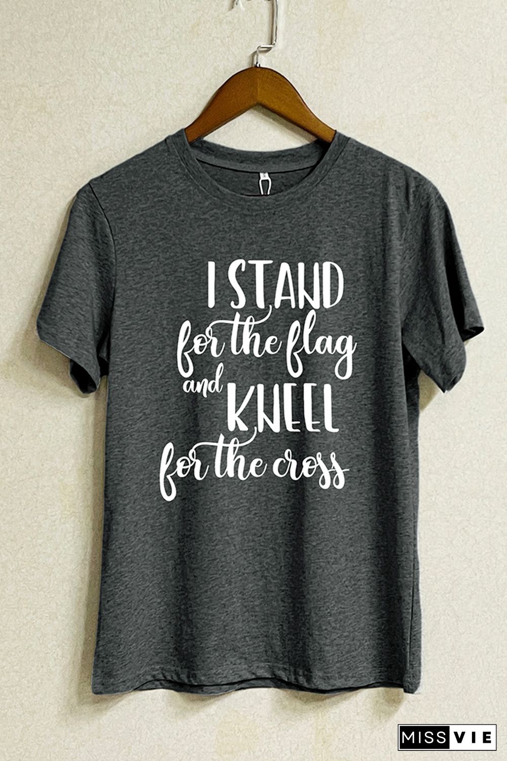 I Stand for the Flag and Kneel for the Cross Over Fear Short Sleeve Graphic Tee Wholesale