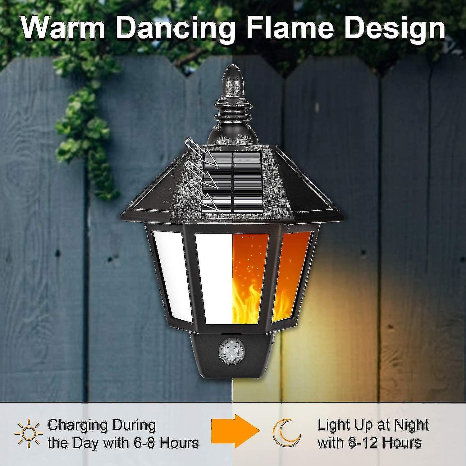 Solar Lights Outdoor， 2 In 1 Sconce Decorative Flickering Flame Wall Lights Dusk To Dawn， Wireless Waterproof Solar Lights Motion Sensor For Outdoor P