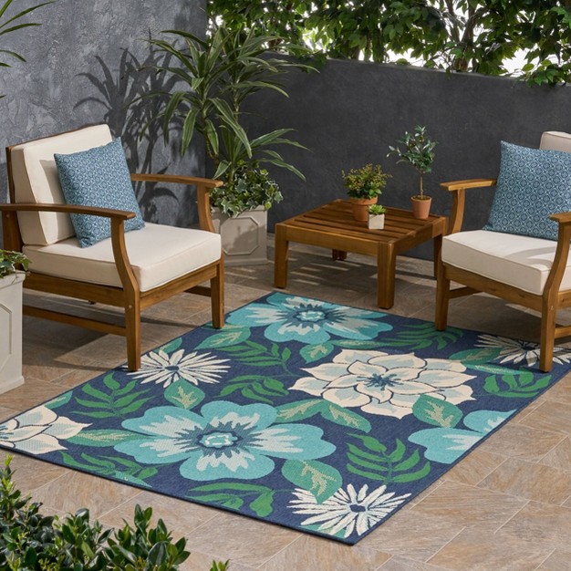 Meza Floral Outdoor Rug Blue green Christopher Knight Home