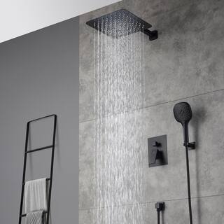 CASAINC 3-Spray Patterns with 10 in. Wall Mount Dual Shower Heads with Hand Shower Faucet in Black (Valve Included) M6646-A-10-MB